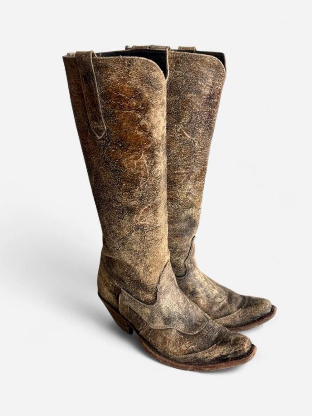 Rustic Distressed Brown Leather Cowboy Boots - Tall Western Style
